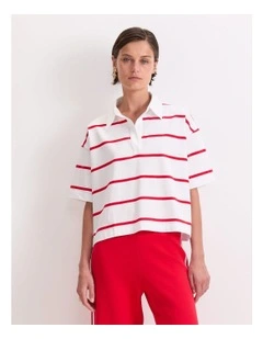 Short Sleeve Rugby Tee in White/Red