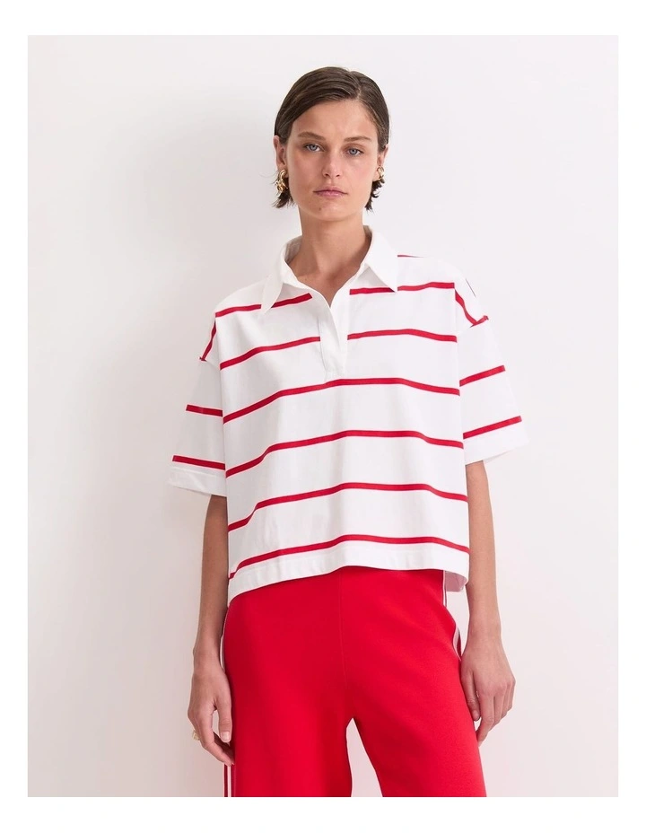 Short Sleeve Rugby Tee in White/Red image 1