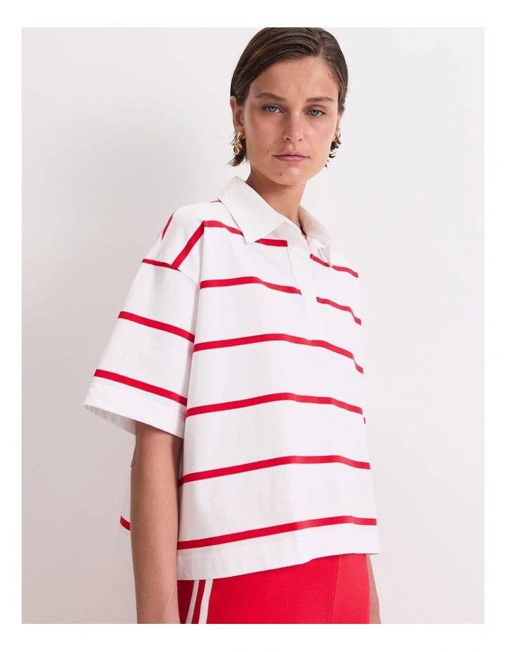 Short Sleeve Rugby Tee in White/Red image 6