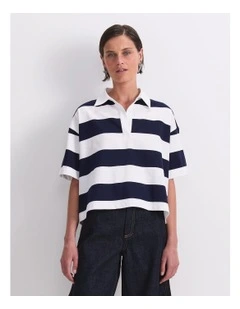 Short Sleeve Rugby Tee in White/Blue