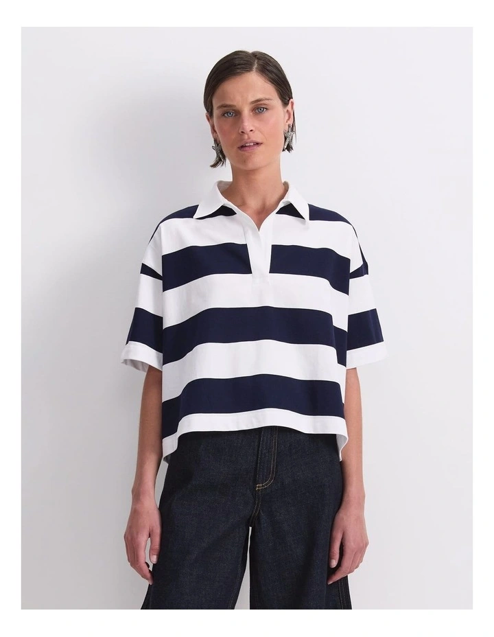 Short Sleeve Rugby Tee in White/Blue image 1