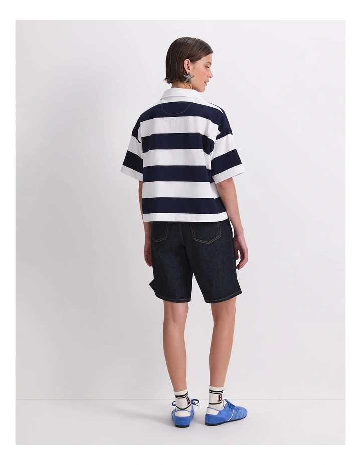 Short Sleeve Rugby Tee in White/Blue image 2