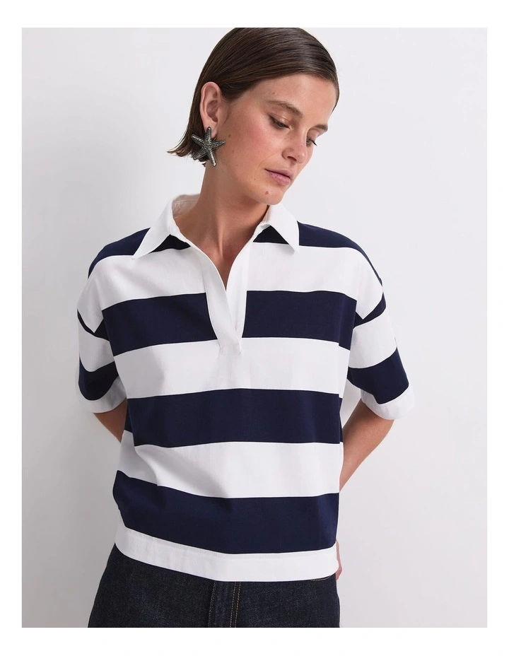 Short Sleeve Rugby Tee in White/Blue image 6