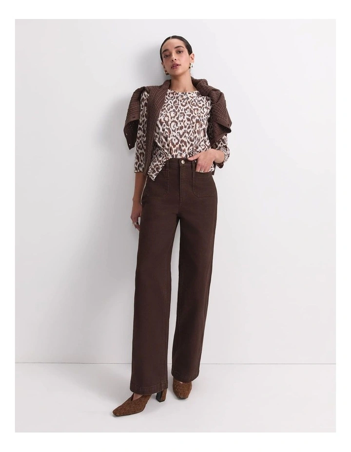 Lottie Animal 3/4 Mercerised Tee in Brown image 1