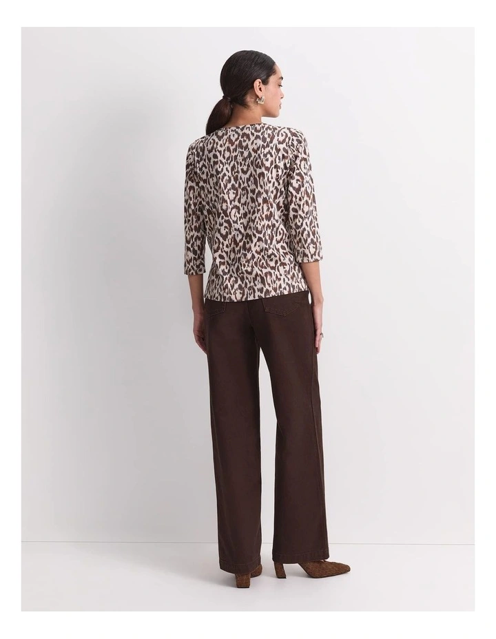 Lottie Animal 3/4 Mercerised Tee in Brown image 2
