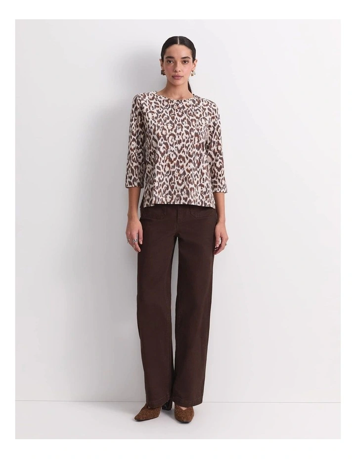 Lottie Animal 3/4 Mercerised Tee in Brown image 4