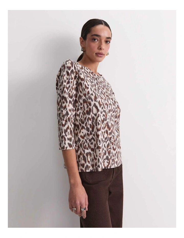 Lottie Animal 3/4 Mercerised Tee in Brown image 5