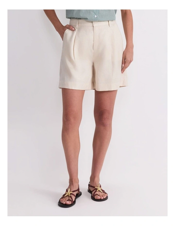 Jamie Linen Pleat Short in Cream image 1