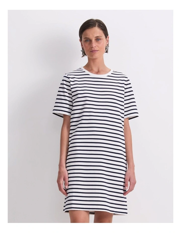 Stripe Shopper Mini Dress in White/Navy image 1