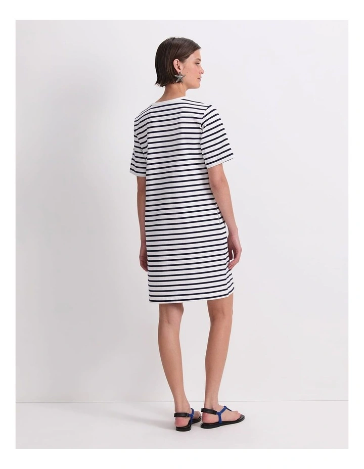 Stripe Shopper Mini Dress in White/Navy image 2
