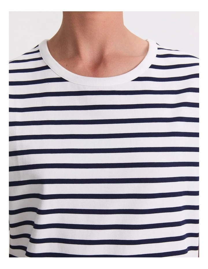 Stripe Shopper Mini Dress in White/Navy image 3