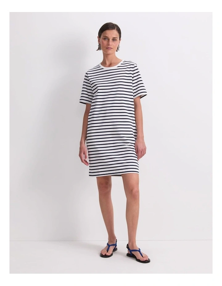 Stripe Shopper Mini Dress in White/Navy image 4
