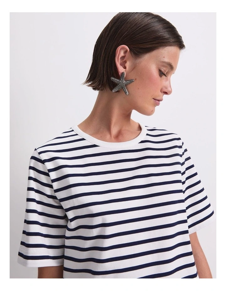 Stripe Shopper Mini Dress in White/Navy image 6