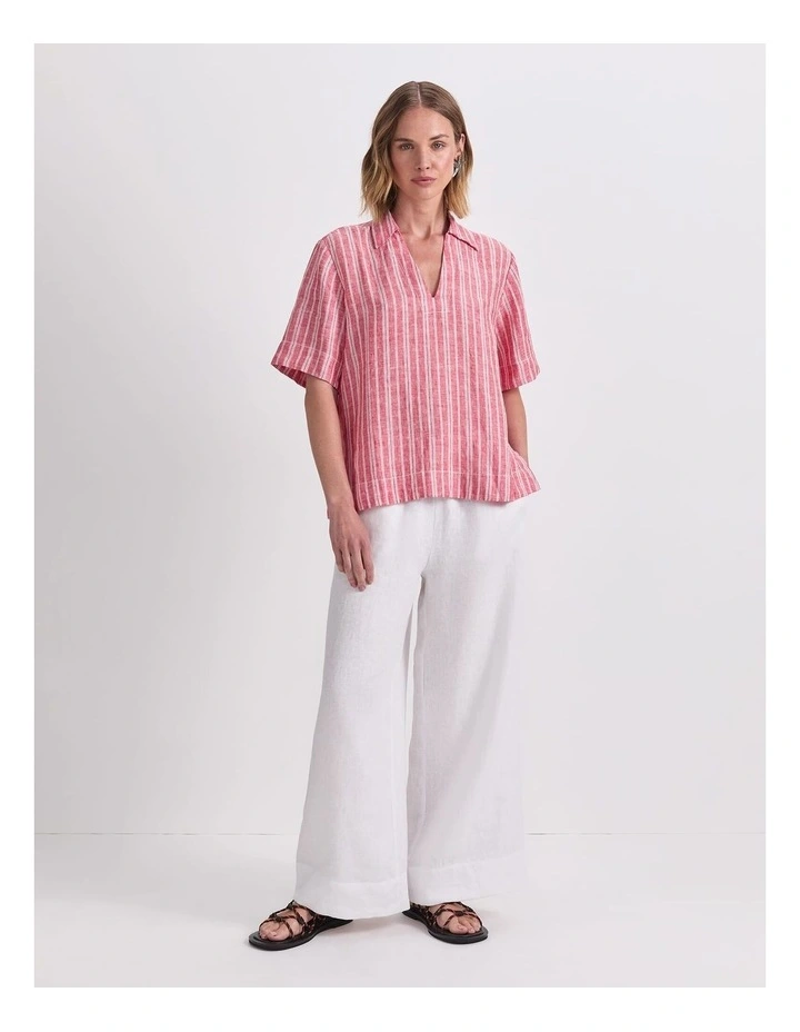 Ashley Linen Popover Shirt in Red/White image 3