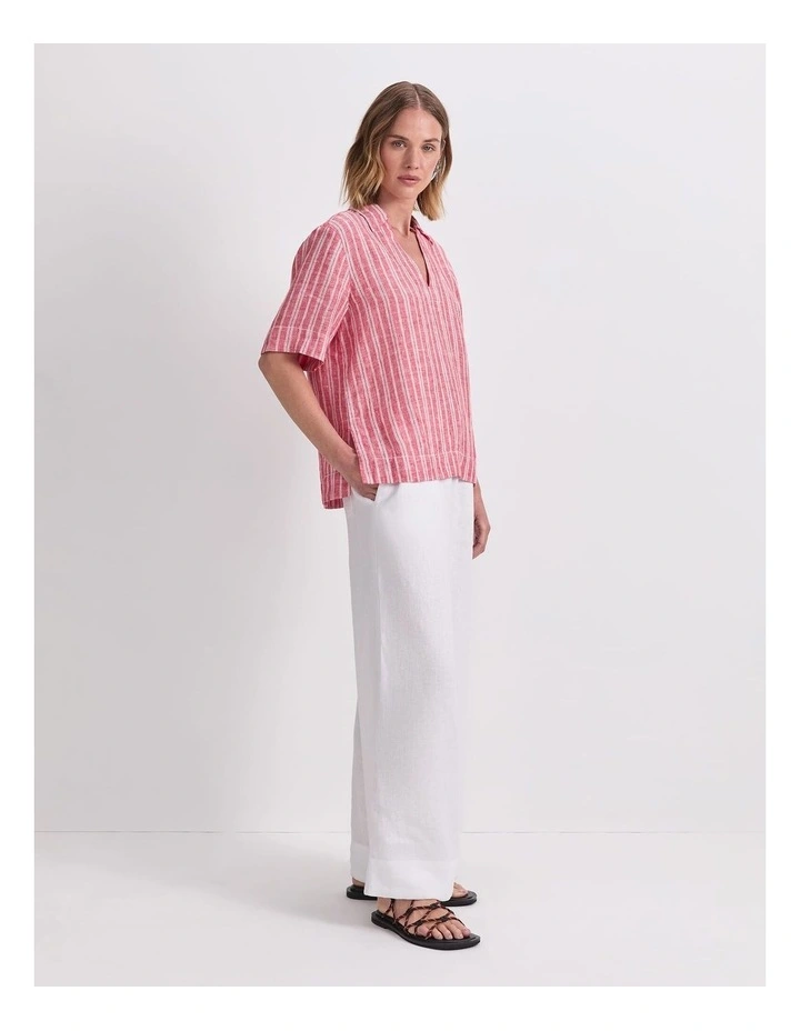 Ashley Linen Popover Shirt in Red/White image 5