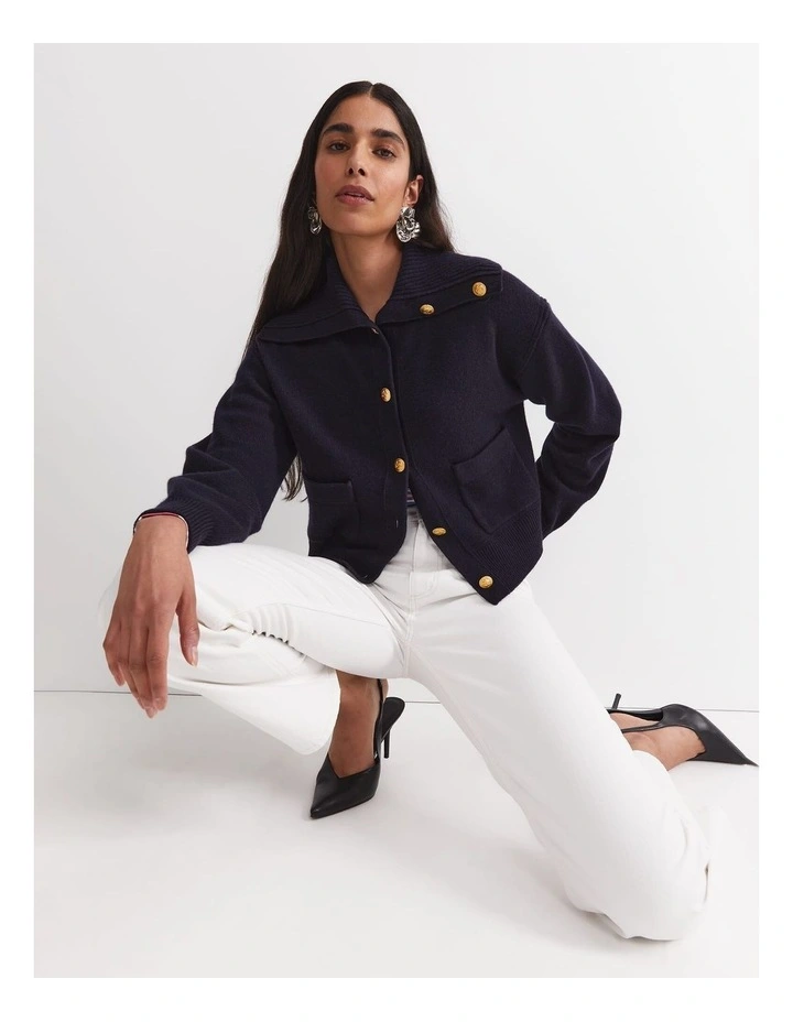 Sunshine Collared Merino Cardigan in Blue image 4