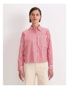Reina Crop Shirt in White/Red