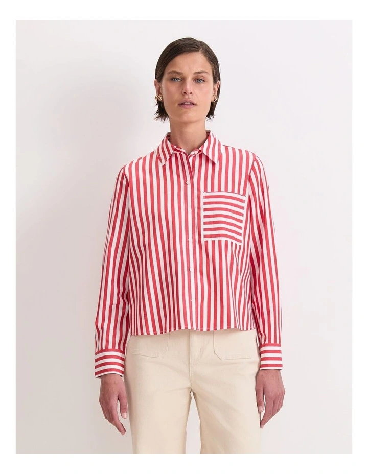 Reina Crop Shirt in White/Red image 1