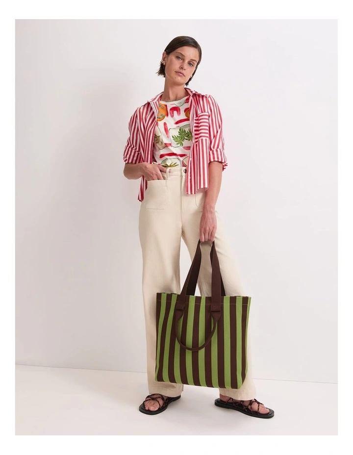 Reina Crop Shirt in White/Red image 3