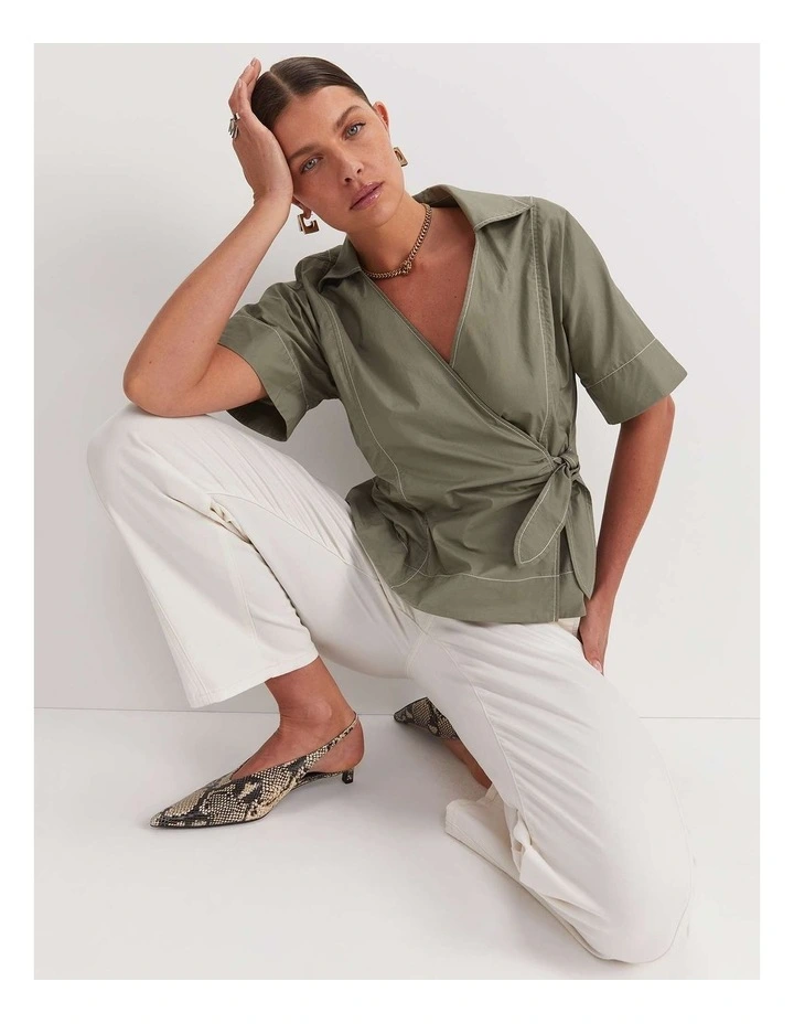 Shiloh Wrap Top in Green image 3