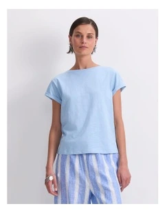 Alexa Slub Cotton Tee in Aqua