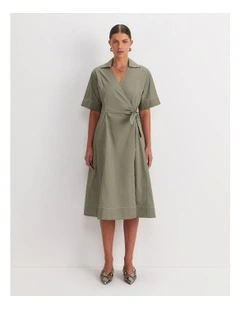 Shiloh Wrap Midi Dress in Green
