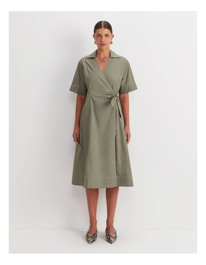 Shiloh Wrap Midi Dress in Green image 1