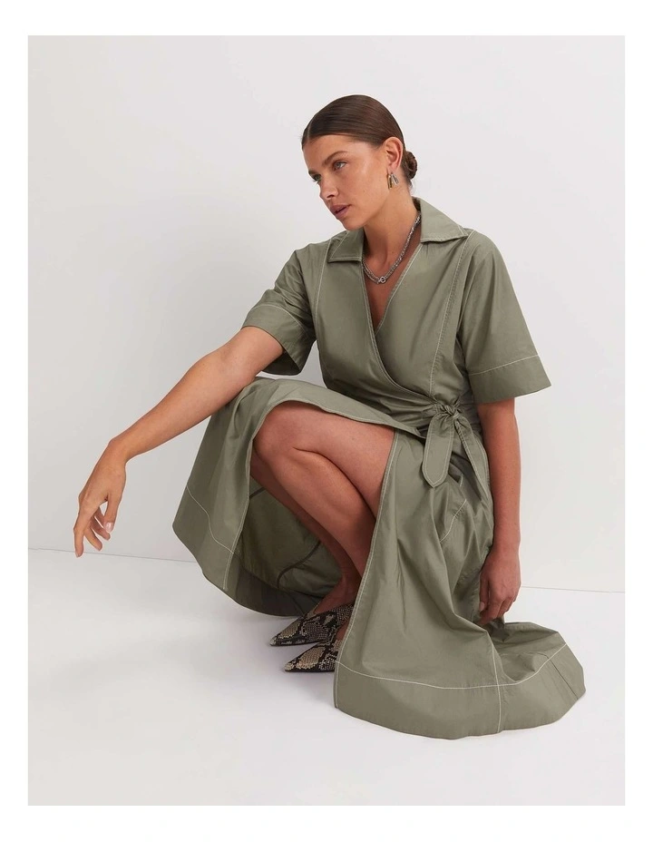 Shiloh Wrap Midi Dress in Green image 4