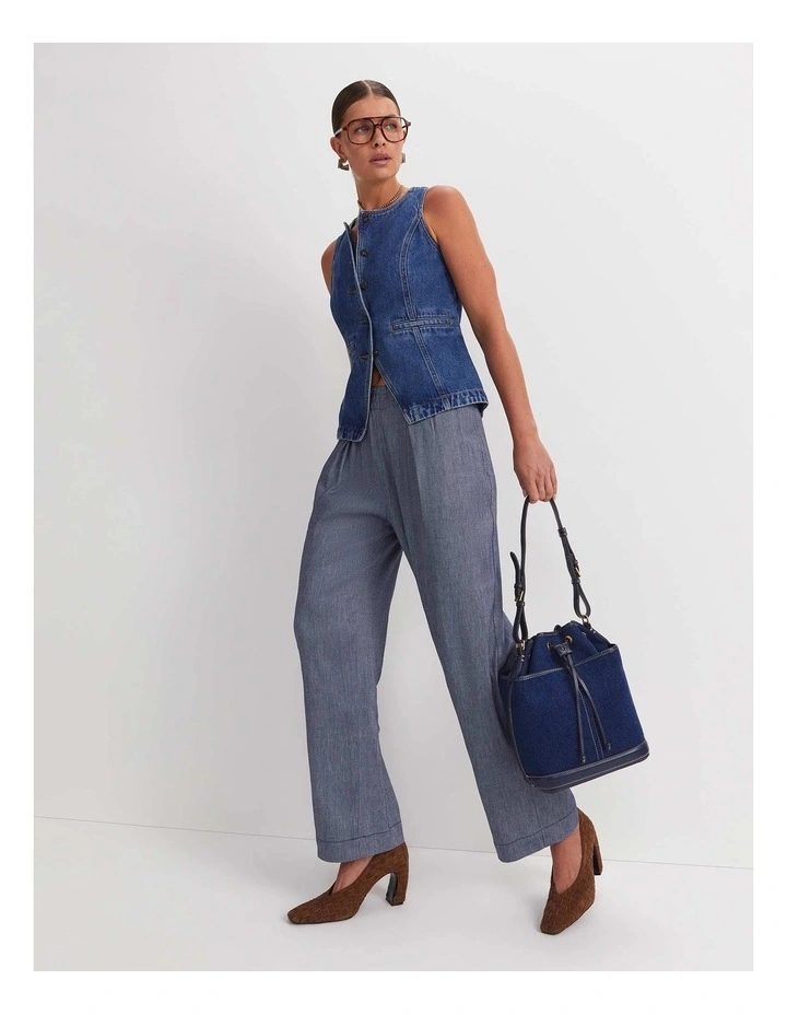 Rosa Elasticated Linen Pant in Blue image 4