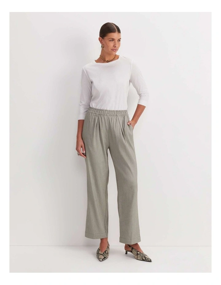 Rosa Elasticated Linen Pant in Green image 3
