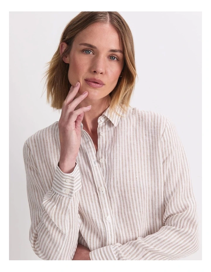 Dahlia Stripe Linen Shirt in Natural/Ivory image 6