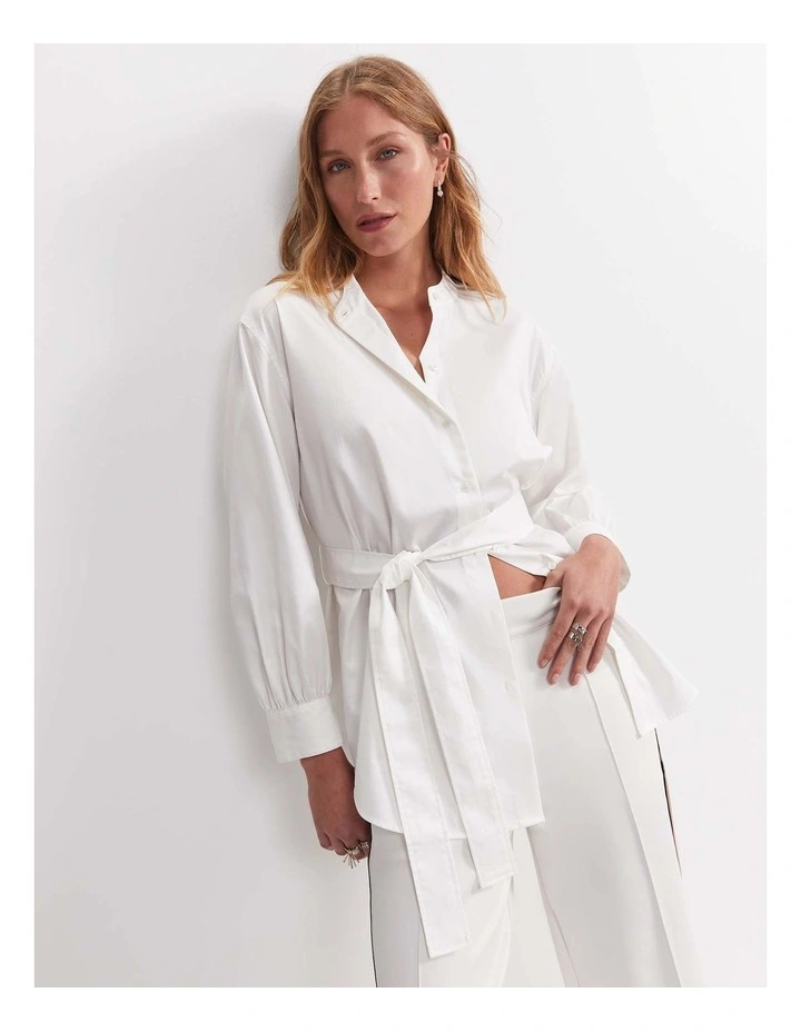 Amelie Tie-Waist Blouse in White image 1
