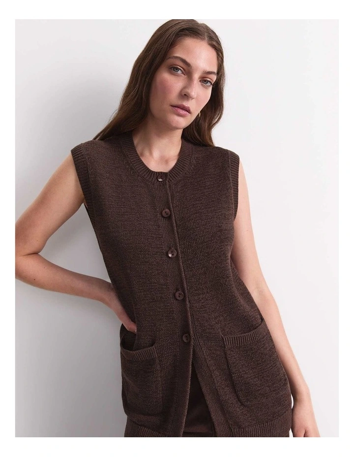 Josie Tape Yarn Vest in Brown image 1