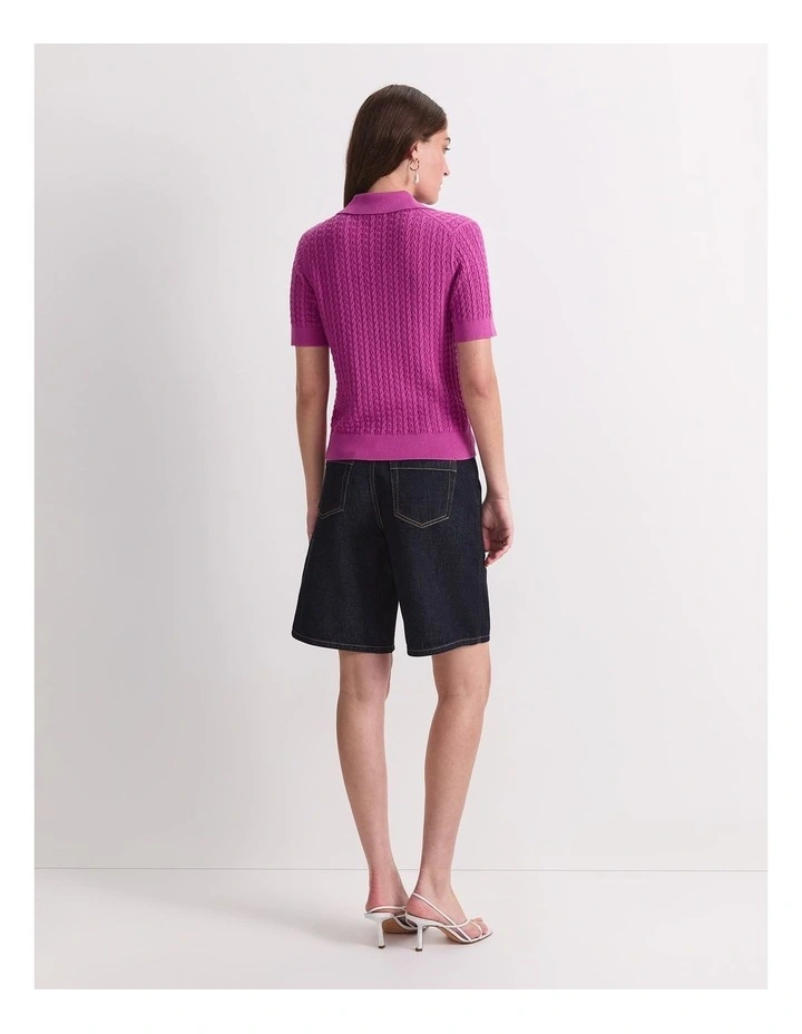 Elka Pointelle Polo Knit in Pink image 2