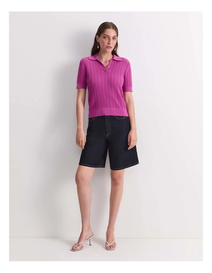 Elka Pointelle Polo Knit in Pink image 4