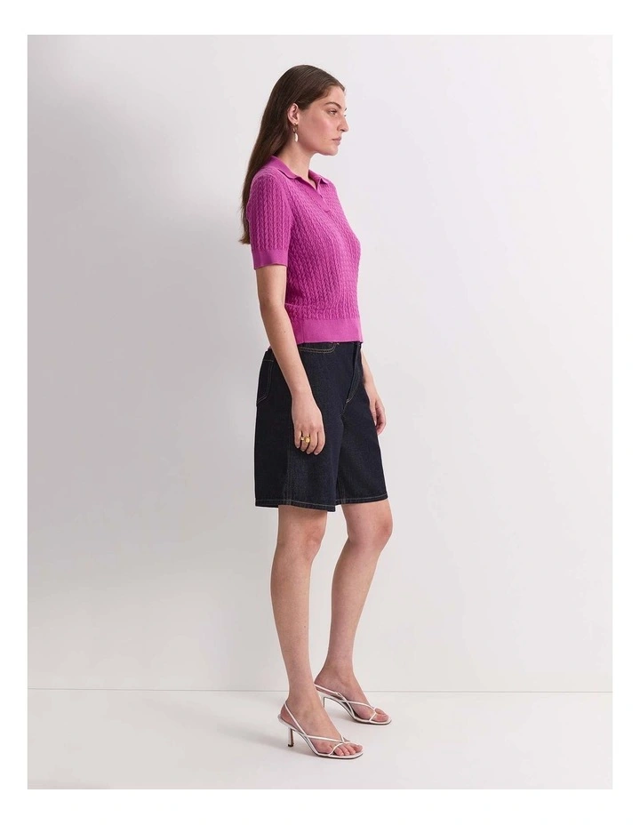 Elka Pointelle Polo Knit in Pink image 5
