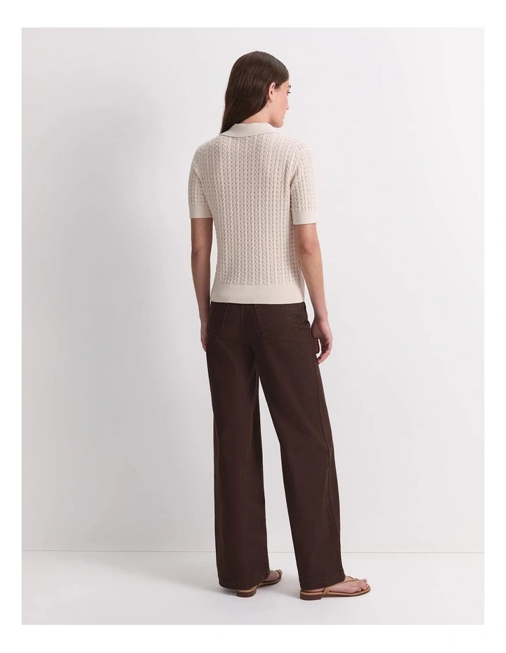 Elka Pointelle Polo Knit in Beige image 2