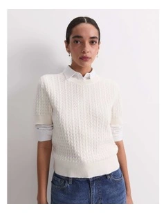 Elka Pointelle Crew Knit in White