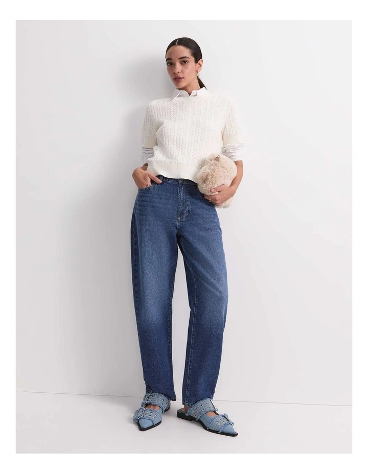 Elka Pointelle Crew Knit in White image 2