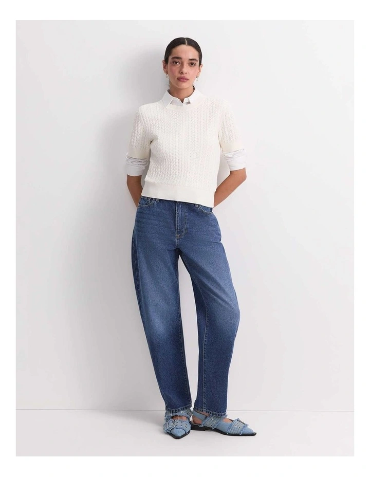 Elka Pointelle Crew Knit in White image 3