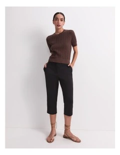 Elka Pointelle Crew Knit in Brown