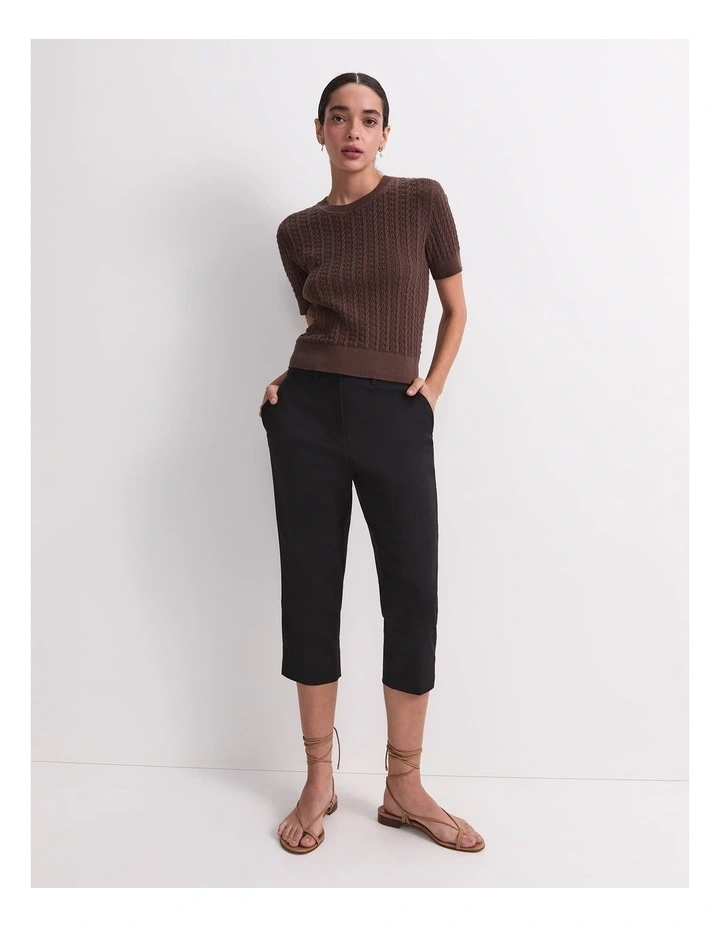Elka Pointelle Crew Knit in Brown image 1