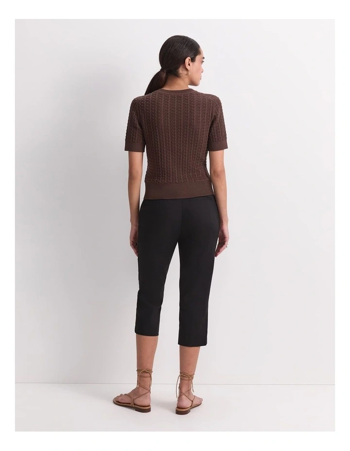 Elka Pointelle Crew Knit in Brown image 2