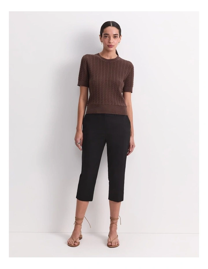 Elka Pointelle Crew Knit in Brown image 3
