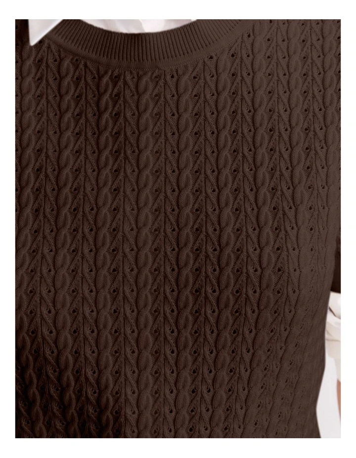 Elka Pointelle Crew Knit in Brown image 5