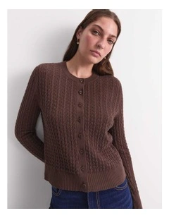 Elka Pointelle Cardigan in Brown