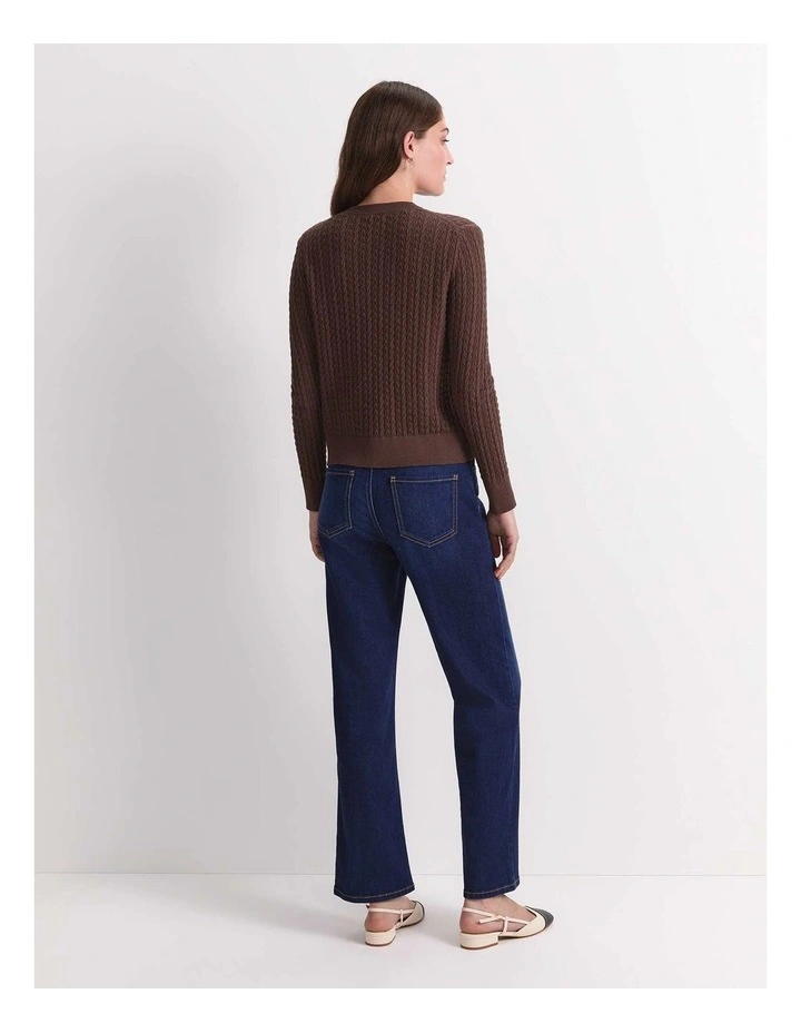 Elka Pointelle Cardigan in Brown image 2