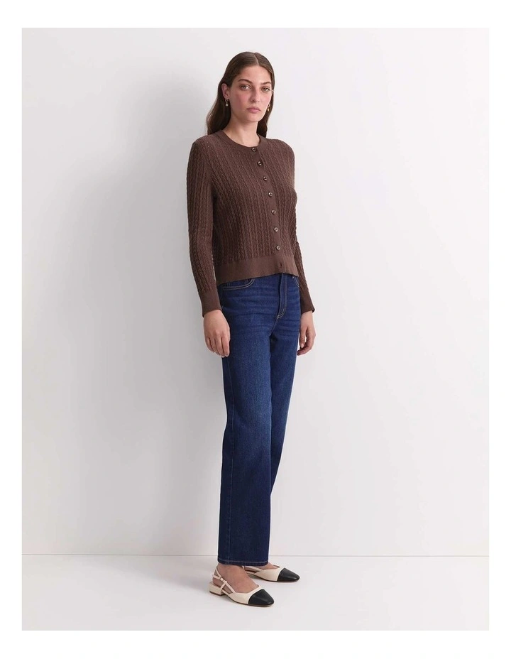 Elka Pointelle Cardigan in Brown image 3