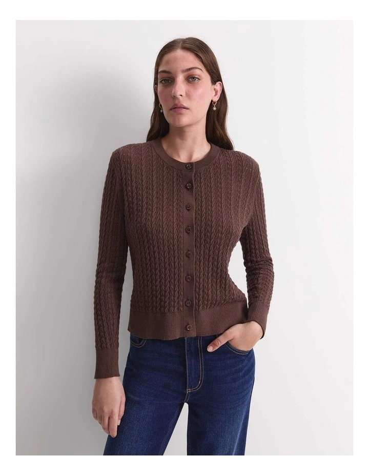 Elka Pointelle Cardigan in Brown image 4