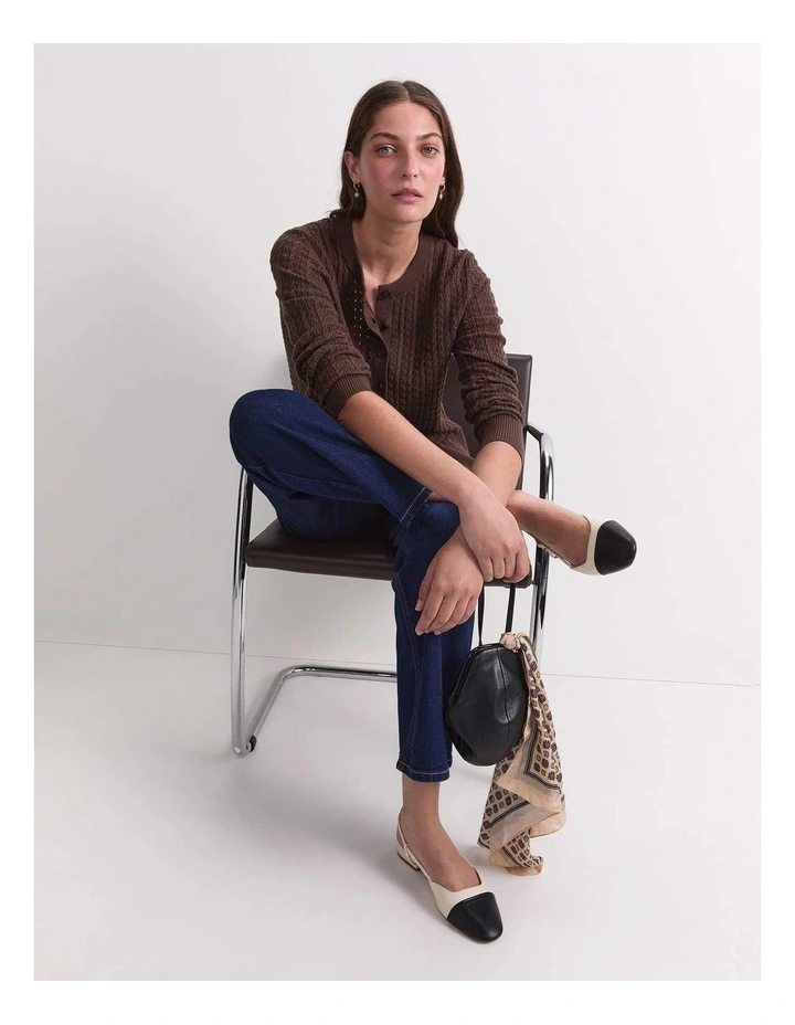 Elka Pointelle Cardigan in Brown image 5